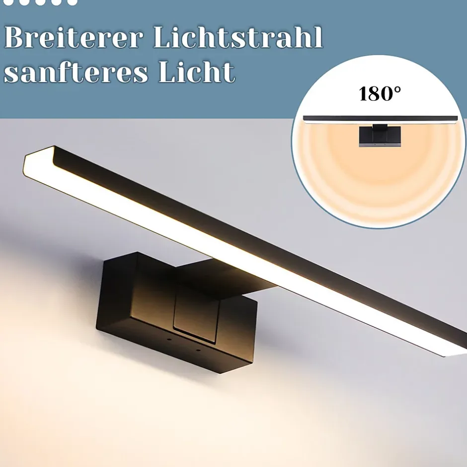 Nettlife Lampe Miroir LED IP44 12W 60cm Blanc Neutre 4000K Salle de Bain Noire