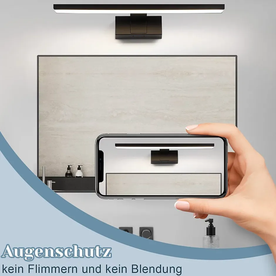Nettlife Lampe Miroir LED IP44 12W 60cm Blanc Neutre 4000K Salle de Bain Noire