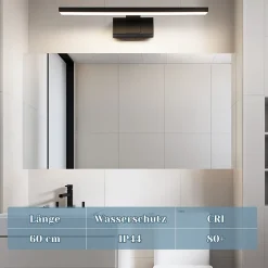 Nettlife Lampe Miroir LED IP44 12W 60cm Blanc Neutre 4000K Salle de Bain Noire