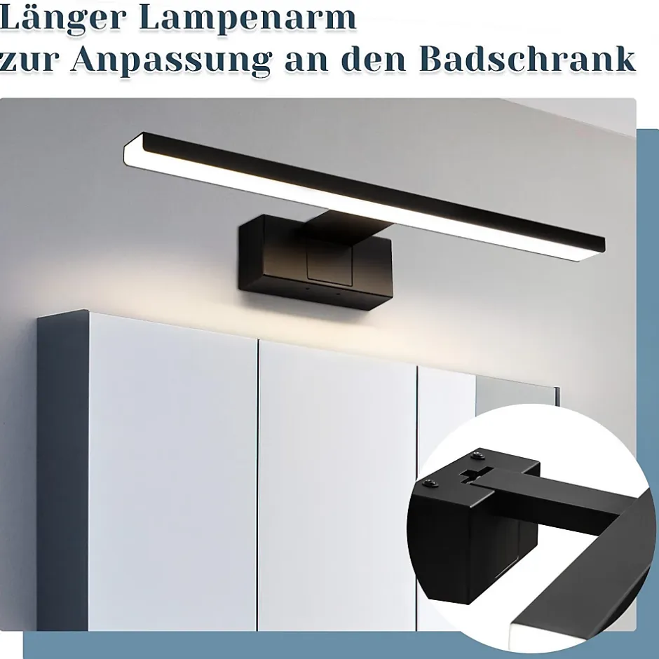 Nettlife Lampe Miroir LED IP44 12W 60cm Blanc Neutre 4000K Salle de Bain Noire