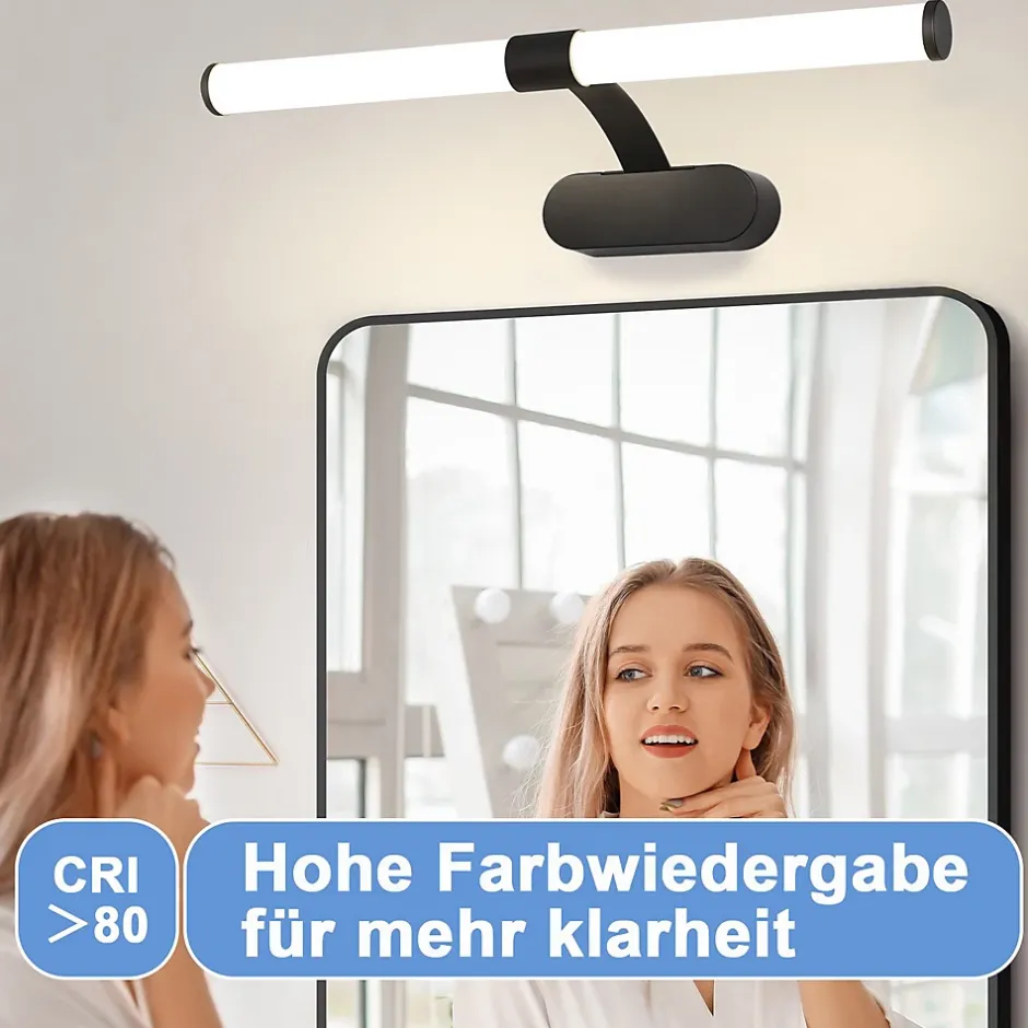 Nettlife LED Lampe Miroir 4000K IP44 8W 60CM Noir Lampe Murale Moderne Étanche* Miroir Grossissant Lumineux
