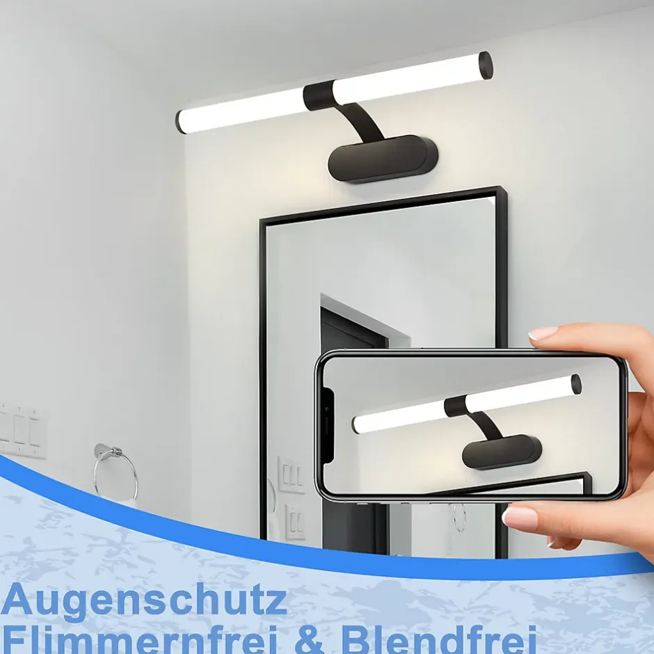 Nettlife LED Lampe Miroir 4000K IP44 8W 60CM Noir Lampe Murale Moderne Étanche* Miroir Grossissant Lumineux