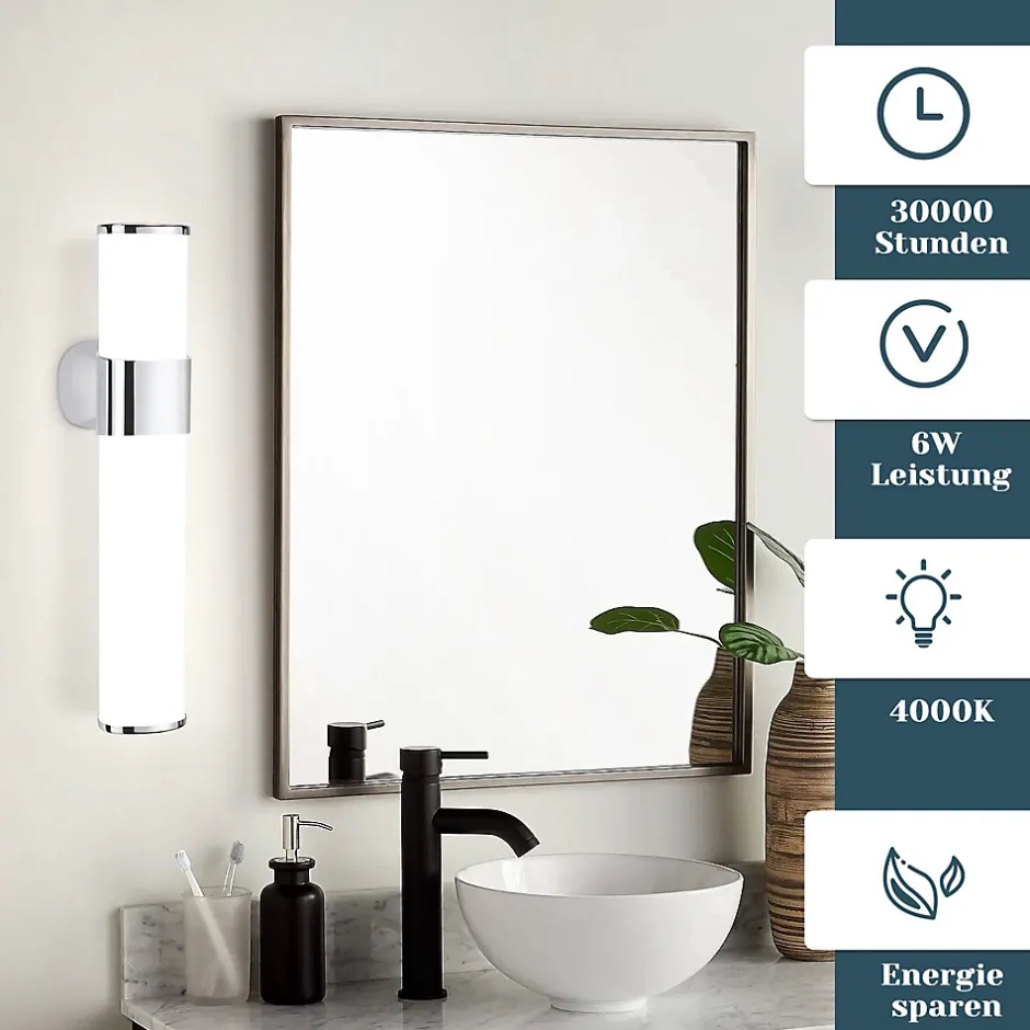 Nettlife Lot 2 Lampes Miroir LED 6W 30CM IP44 Blanc Neutre 4000K Salle de Bain Chrome Moderne
