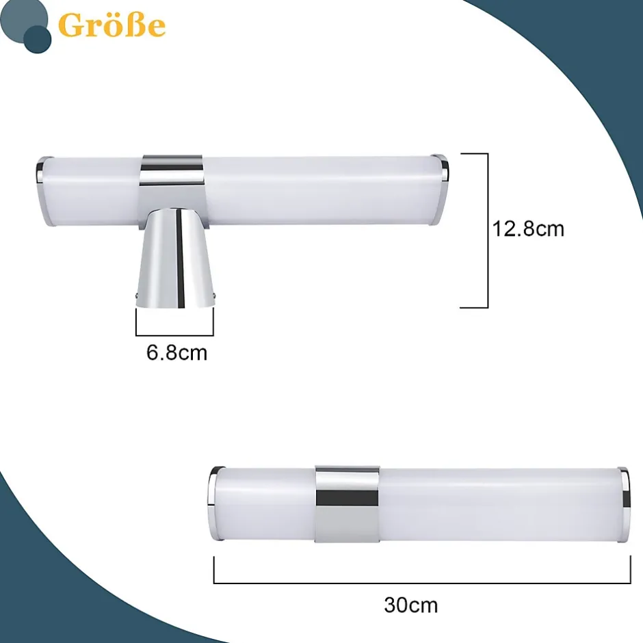 Nettlife Lot 2 Lampes Miroir LED 6W 30CM IP44 Blanc Neutre 4000K Salle de Bain Chrome Moderne