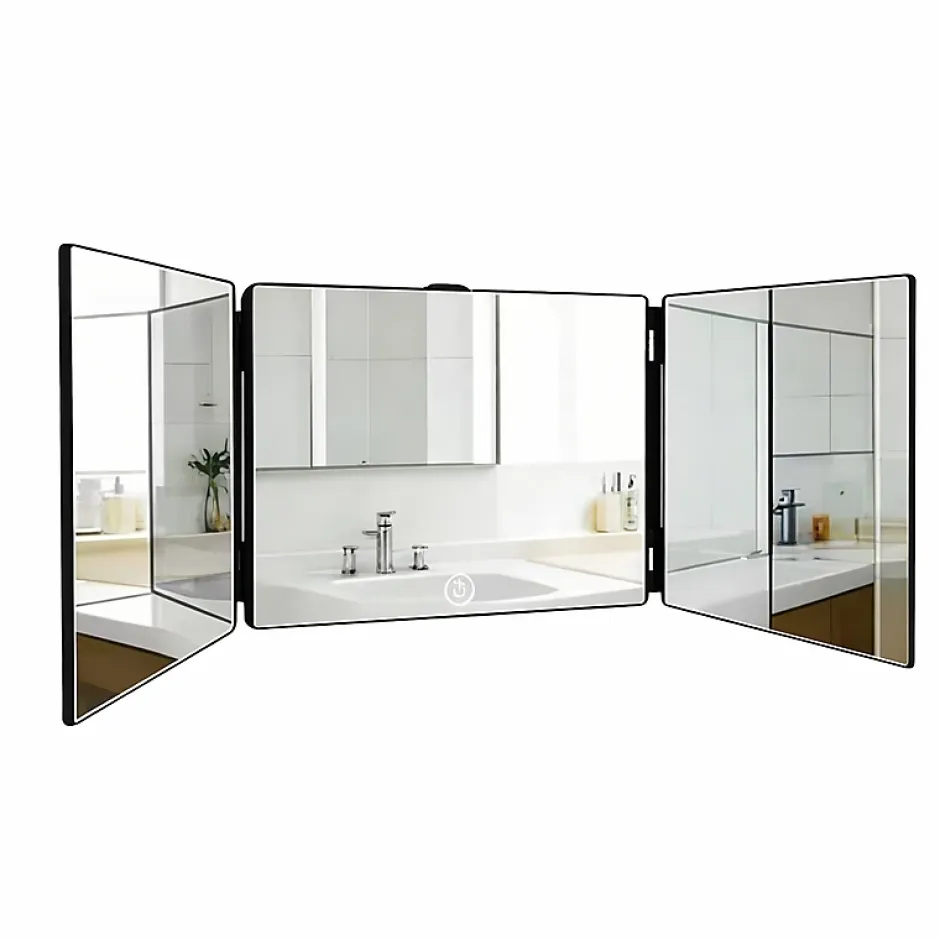 Nettlife Miroir de maquillage à hauteur réglable et design en trois parties Miroir plat et indéformable* Miroir Simple