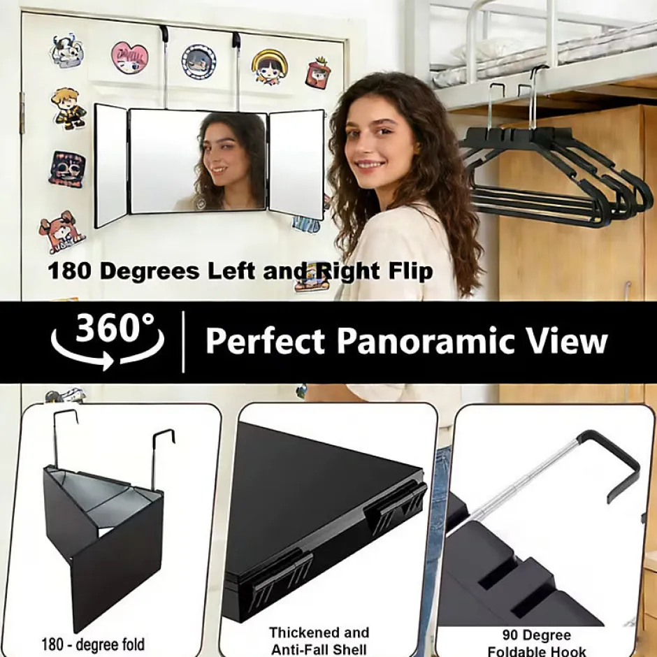 Nettlife Miroir de maquillage à hauteur réglable et design en trois parties Miroir plat et indéformable* Miroir Simple