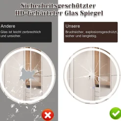 Nettlife Miroir lumineux salle de bain - Rond 50 cm LED, mural, interrupteur tactile, antibuée, IP44, réglable 3000K-6500K
