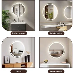 Nettlife Miroir lumineux salle de bain - Rond 50 cm LED, mural, interrupteur tactile, antibuée, IP44, réglable 3000K-6500K