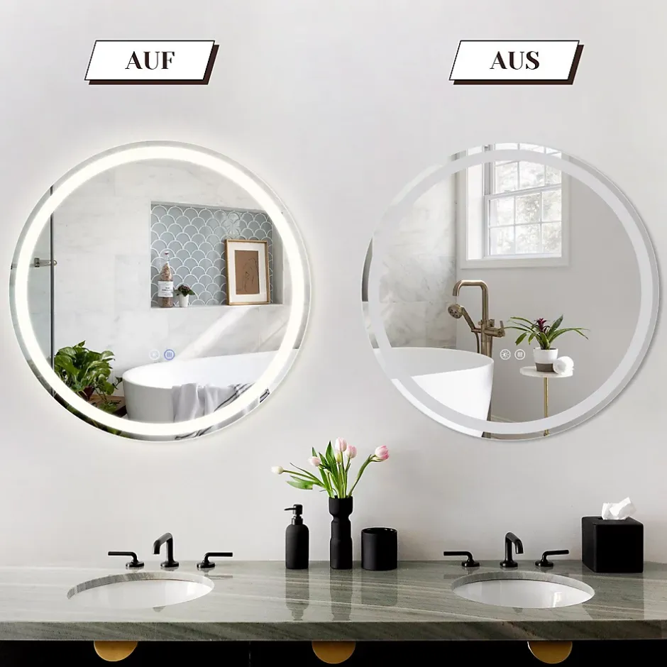 Nettlife Miroir lumineux salle de bain - Rond 50 cm LED, mural, interrupteur tactile, antibuée, IP44, réglable 3000K-6500K