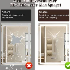 Nettlife Miroir lumineux salle de bain - 50x70 cm LED, mural, IP44, interrupteur tactile, horloge, antibuée, réglable