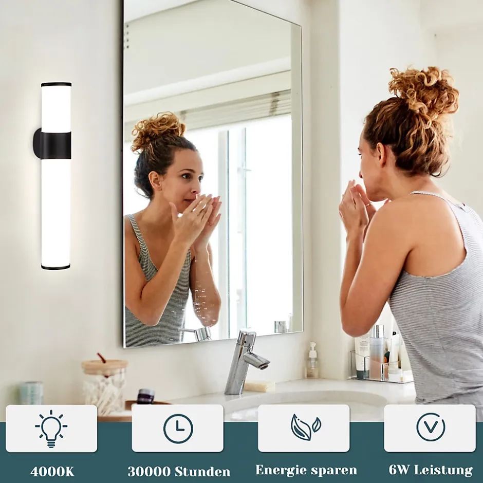 Nettlife 6W 30CM LED Salle de Bain IP44 Blanc Neutre 4000K Lampe Miroir Noir Moderne* Miroir Grossissant Lumineux