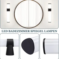 Nettlife 6W 30CM LED Salle de Bain IP44 Blanc Neutre 4000K Lampe Miroir Noir Moderne* Miroir Grossissant Lumineux