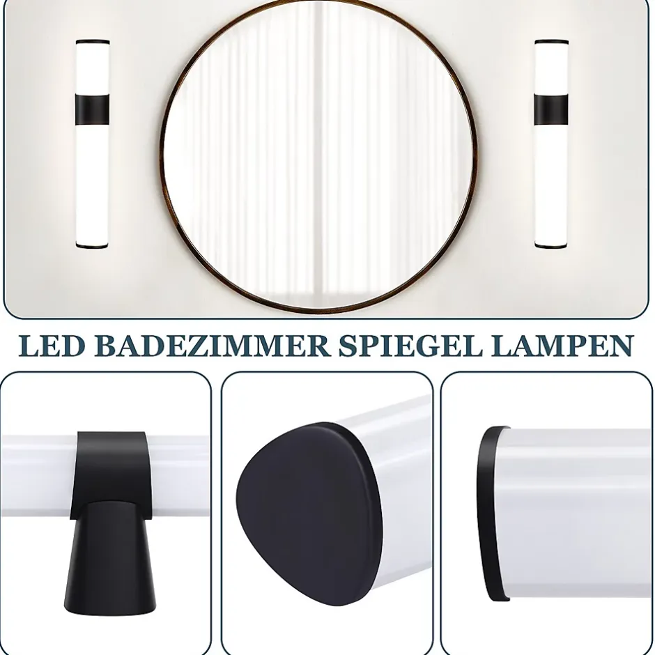Nettlife 6W 30CM LED Salle de Bain IP44 Blanc Neutre 4000K Lampe Miroir Noir Moderne* Miroir Grossissant Lumineux