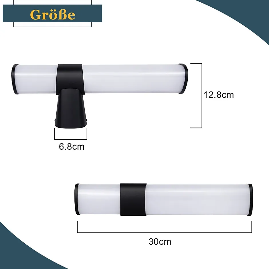 Nettlife 6W 30CM LED Salle de Bain IP44 Blanc Neutre 4000K Lampe Miroir Noir Moderne* Miroir Grossissant Lumineux