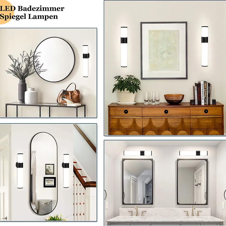 Nettlife 6W 30CM LED Salle de Bain IP44 Blanc Neutre 4000K Lampe Miroir Noir Moderne* Miroir Grossissant Lumineux