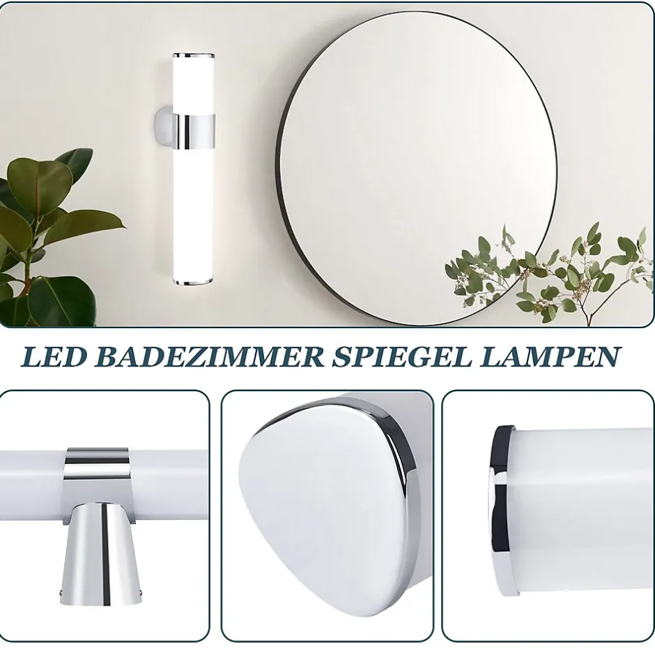 Nettlife 6W 30CM LED Salle de Bain IP44 Blanc Neutre 4000K Lampe Miroir Chrome Moderne