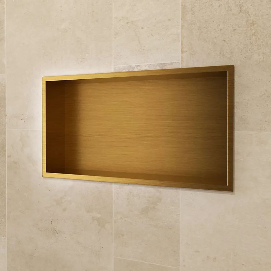 Ledimex Niche de Douche Mural 63 x 33 cm - Rangement Salle de Bain en finition Or Brossé - PACIFIC* Niche De Salle De Bains