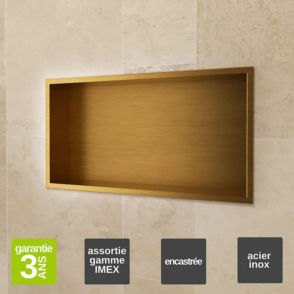 Ledimex Niche de Douche Mural 63 x 33 cm - Rangement Salle de Bain en finition Or Brossé - PACIFIC* Niche De Salle De Bains
