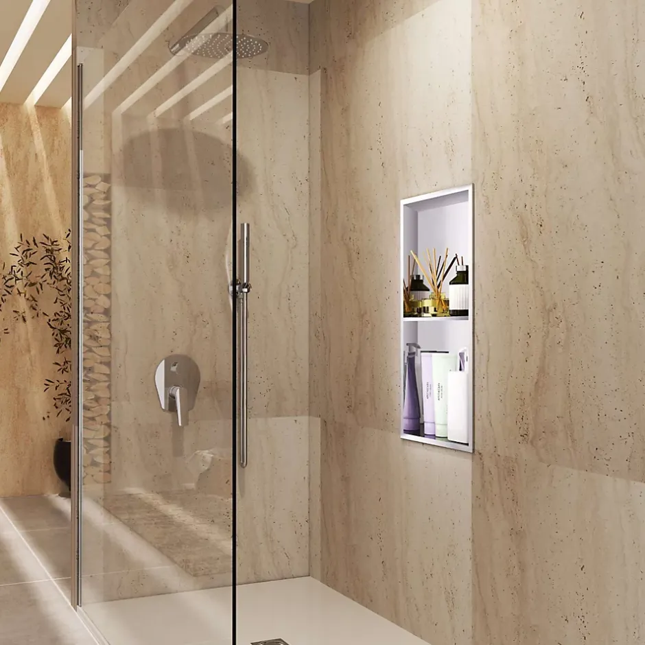 Ledimex Niche de Douche Mural 33 x 63 cm - Rangement Salle de Bain en finition Niquel Brossé - ARTIC* Niche De Salle De Bains