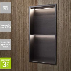 Ledimex Niche de Douche Mural Éclairage Led 33 x 63 cm - Rangement Salle de Bain en finition Noir Métal - MARSHALL