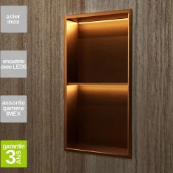 Ledimex Niche de Douche Mural Éclairage Led 33 x 63 cm - Rangement Salle de Bain en finition Cuivré - MARSHALL* Niche De Salle De Bains