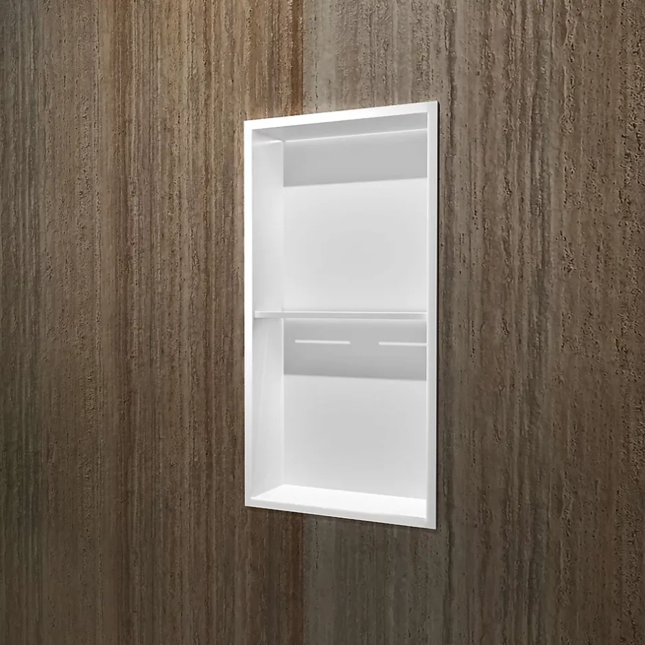 Ledimex Niche de Douche Mural Éclairage Led 33 x 63 cm - Rangement Salle de Bain en finition Blanc Satiné - MARSHALL