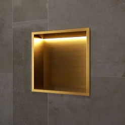Ledimex Niche de Douche Mural Éclairage Led 33 x 33 cm - Rangement Salle de Bain en finition Or Brossé - INDIC