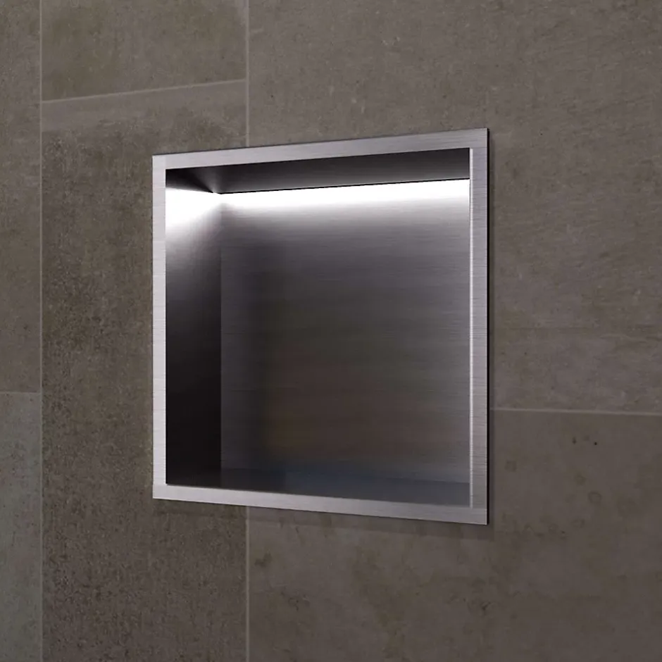 Ledimex Niche de Douche Mural Éclairage Led 33 x 33 cm - Rangement Salle de Bain en finition Noir Métal - INDIC* Niche De Salle De Bains