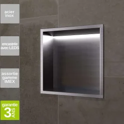 Ledimex Niche de Douche Mural Éclairage Led 33 x 33 cm - Rangement Salle de Bain en finition Noir Métal - INDIC* Niche De Salle De Bains