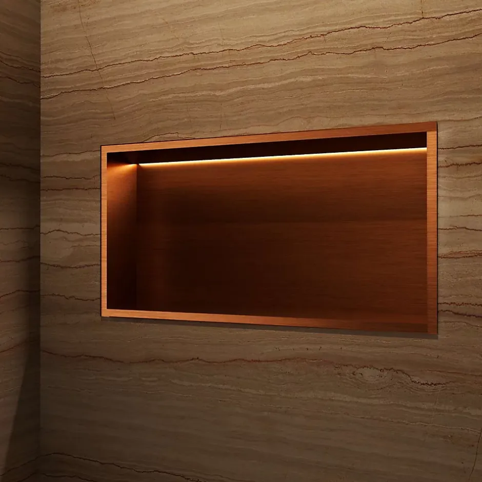 Ledimex Niche de Douche Mural Éclairage Led 63 x 33 cm - Rangement Salle de Bain en finition Cuivré - OCEANIC* Niche De Salle De Bains