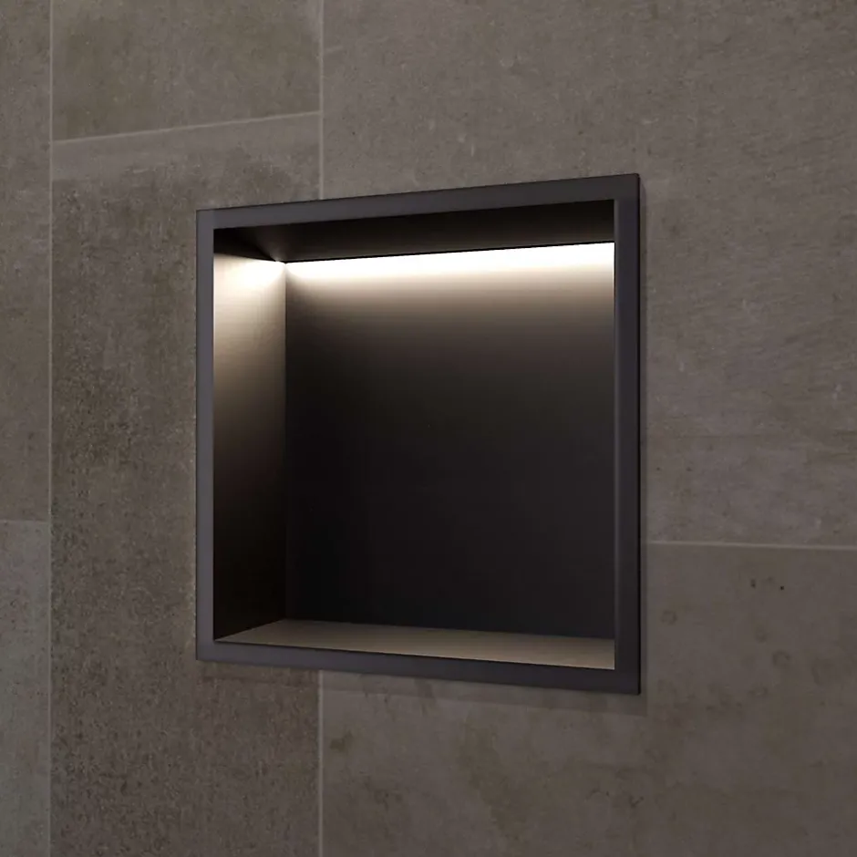 Ledimex Niche de Douche Mural Éclairage Led 33 x 33 cm - Rangement Salle de Bain en finition Noir Mat - INDIC