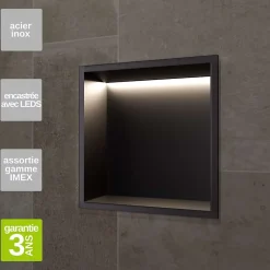 Ledimex Niche de Douche Mural Éclairage Led 33 x 33 cm - Rangement Salle de Bain en finition Noir Mat - INDIC