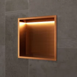Ledimex Niche de Douche Mural Éclairage Led 33 x 33 cm - Rangement Salle de Bain en finition Cuivré - INDIC