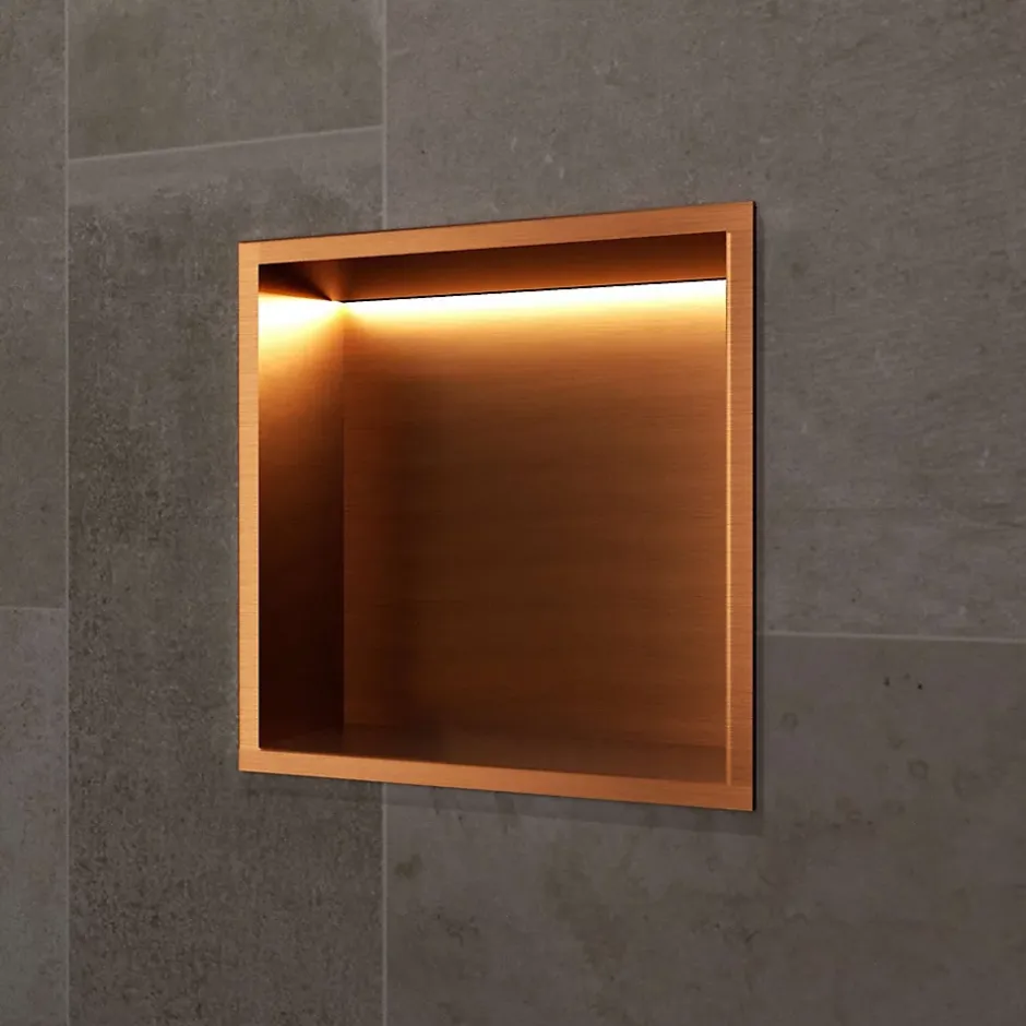 Ledimex Niche de Douche Mural Éclairage Led 33 x 33 cm - Rangement Salle de Bain en finition Cuivré - INDIC