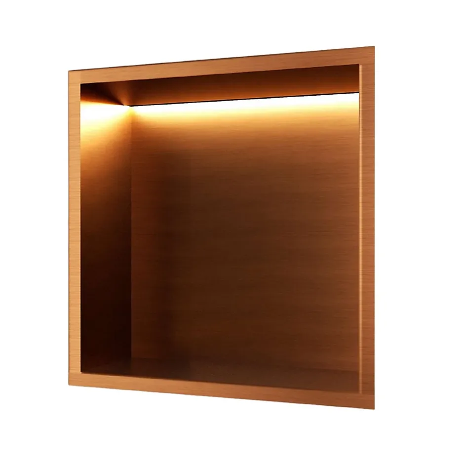 Ledimex Niche de Douche Mural Éclairage Led 33 x 33 cm - Rangement Salle de Bain en finition Cuivré - INDIC