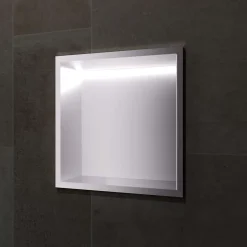 Ledimex Niche de Douche Mural Éclairage Led 33 x 33 cm - Rangement Salle de Bain en finition Niquel Brossé - INDIC