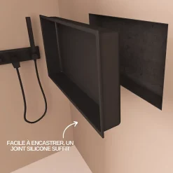 Italbox Niche de Douche Noir Satiné - 30x60 cm - Rangement Mural Salle de Bain - NOOK