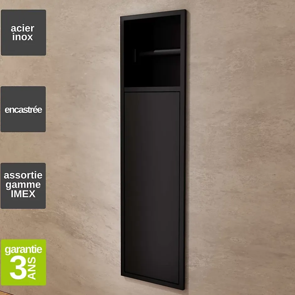 Ledimex Niche de WC 17 x 60 cm - Rangement Mural Encastrable en finition Noir Mat - EGEAN