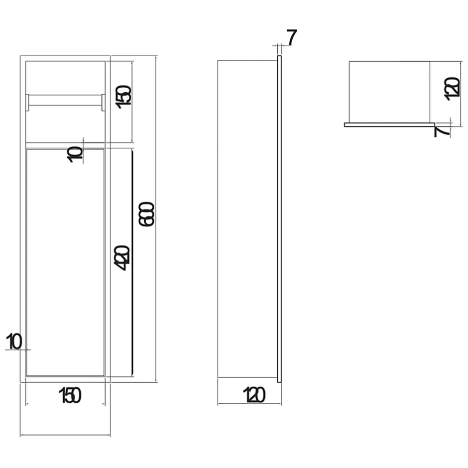 Ledimex Niche de WC 17 x 60 cm - Rangement Mural Encastrable en finition Noir Mat - EGEAN
