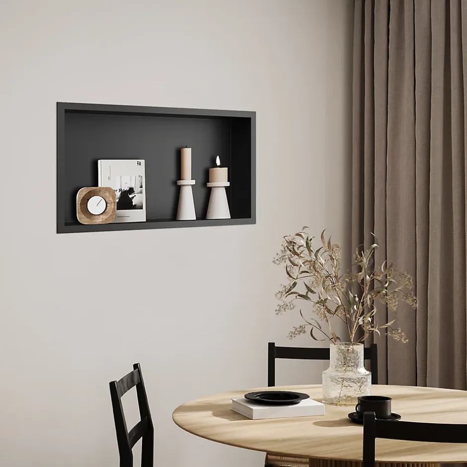 Sirhona Niche inox 600x300x100mm - Encastrée + Bac à douche + Verticale / Horizontale + Noir mat* Etagère Salle De Bains