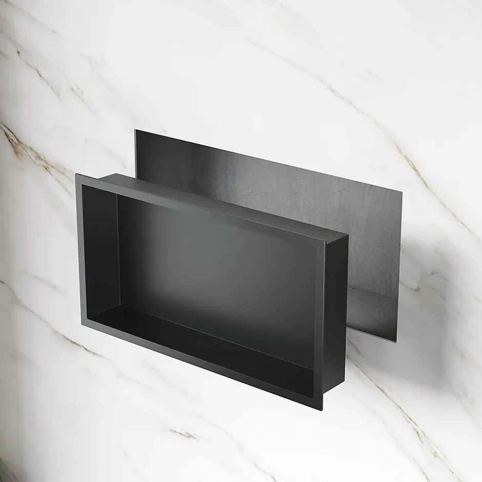 Sirhona Niche inox 600x300x100mm - Encastrée + Bac à douche + Verticale / Horizontale + Noir mat* Etagère Salle De Bains