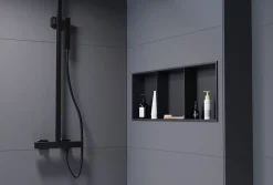 Bernstein Niche murale de douche avec rebords, étagère encastrable douche acier inox avec compartiments - 90x30x10cm - NT309010X Noir