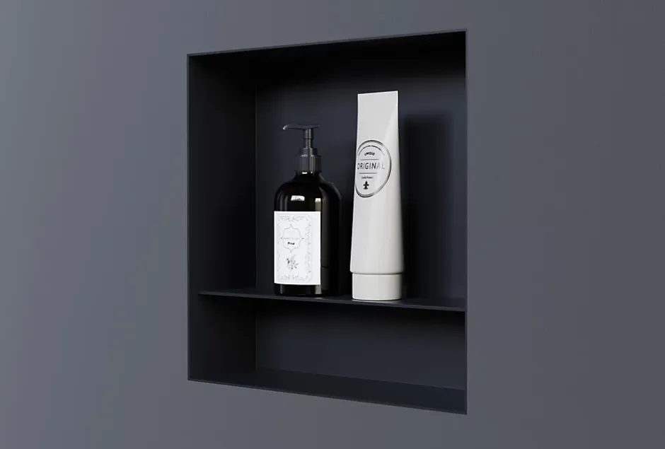 Bernstein Niche murale de douche avec rebords, étagère encastrable douche acier inox avec compartiment - 30x30x10cm - NT303010X Noir* Niche De Salle De Bains