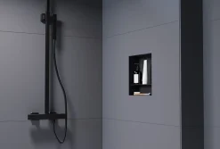 Bernstein Niche murale de douche avec rebords, étagère encastrable douche acier inox avec compartiment - 30x30x10cm - NT303010X Noir* Niche De Salle De Bains