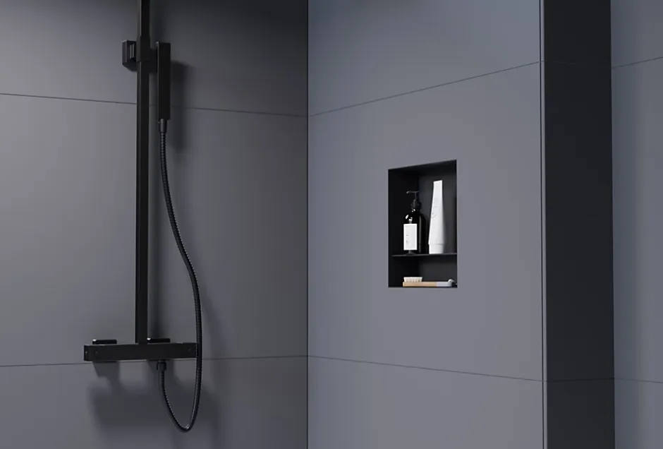Bernstein Niche murale de douche avec rebords, étagère encastrable douche acier inox avec compartiment - 30x30x10cm - NT303010X Noir* Niche De Salle De Bains