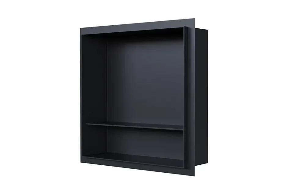Bernstein Niche murale de douche avec rebords, étagère encastrable douche acier inox avec compartiment - 30x30x10cm - NT303010X Noir* Niche De Salle De Bains