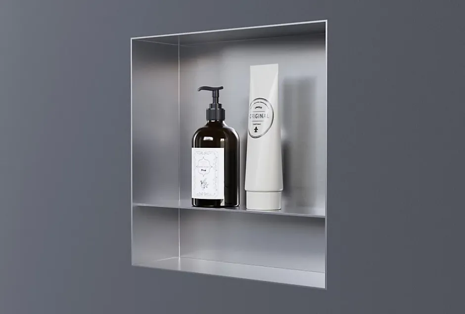 Bernstein Niche murale de douche avec rebords, étagère encastrable douche acier inox avec compartiment - 30x30x10cm - NT303010X Acier brossé* Niche De Salle De Bains