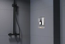 Bernstein Niche murale de douche avec rebords, étagère encastrable douche acier inox avec compartiment - 30x30x10cm - NT303010X Acier brossé* Niche De Salle De Bains