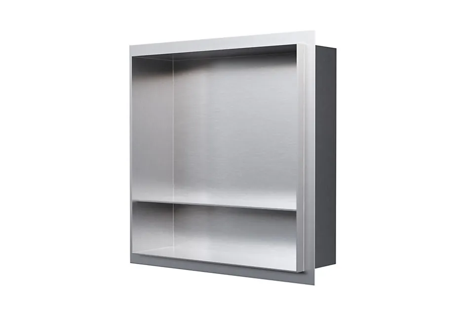 Bernstein Niche murale de douche avec rebords, étagère encastrable douche acier inox avec compartiment - 30x30x10cm - NT303010X Acier brossé* Niche De Salle De Bains