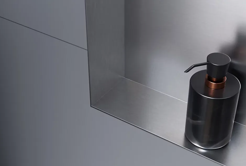 Bernstein Niche murale de douche avec rebords, étagère encastrable douche acier inox avec compartiment - 30x30x10cm - NT303010X Acier brossé* Niche De Salle De Bains